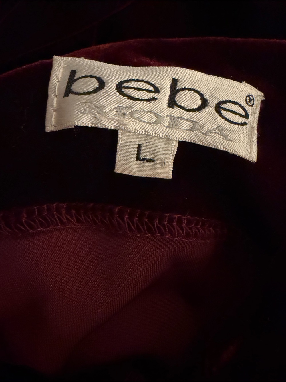 Vintage 1990’s Bebe Burgundy Red Velvet Midi Dress Size L Grunge Y2K Minimalist - Picture 12 of 12